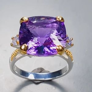 NATURAL NOT-ENHANCED AMETHYST+TANZANITE RING, 925 STERLING SILVER